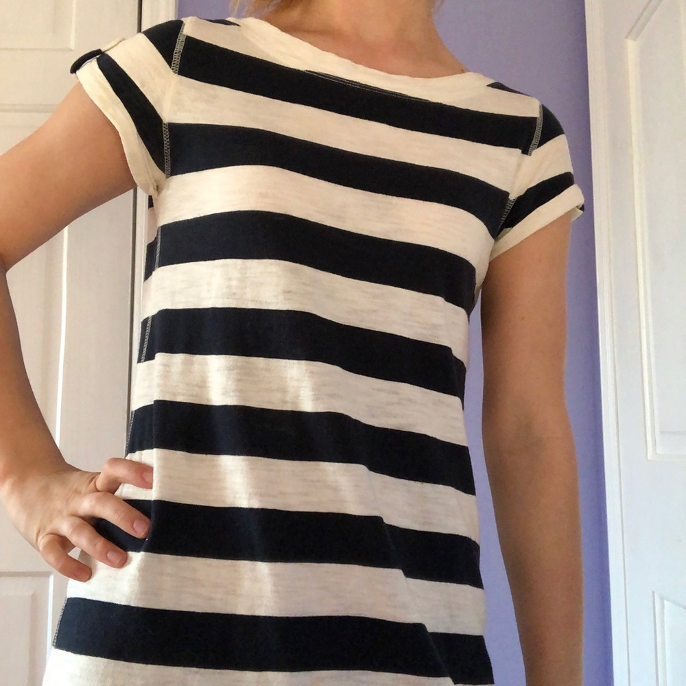 Banana Republic navy and white horizontal dress